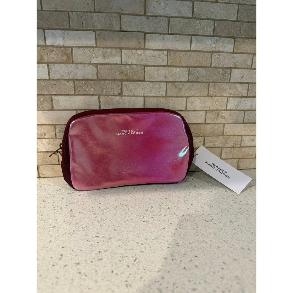 Perfect Marc Jacobs Metallic Pink Cosmetic Makeup Pouch Zip Bag NWT